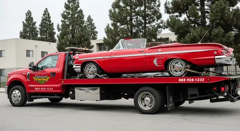 Flatbed towing of a classic car in Long Beach, CA by Carsaad Towing